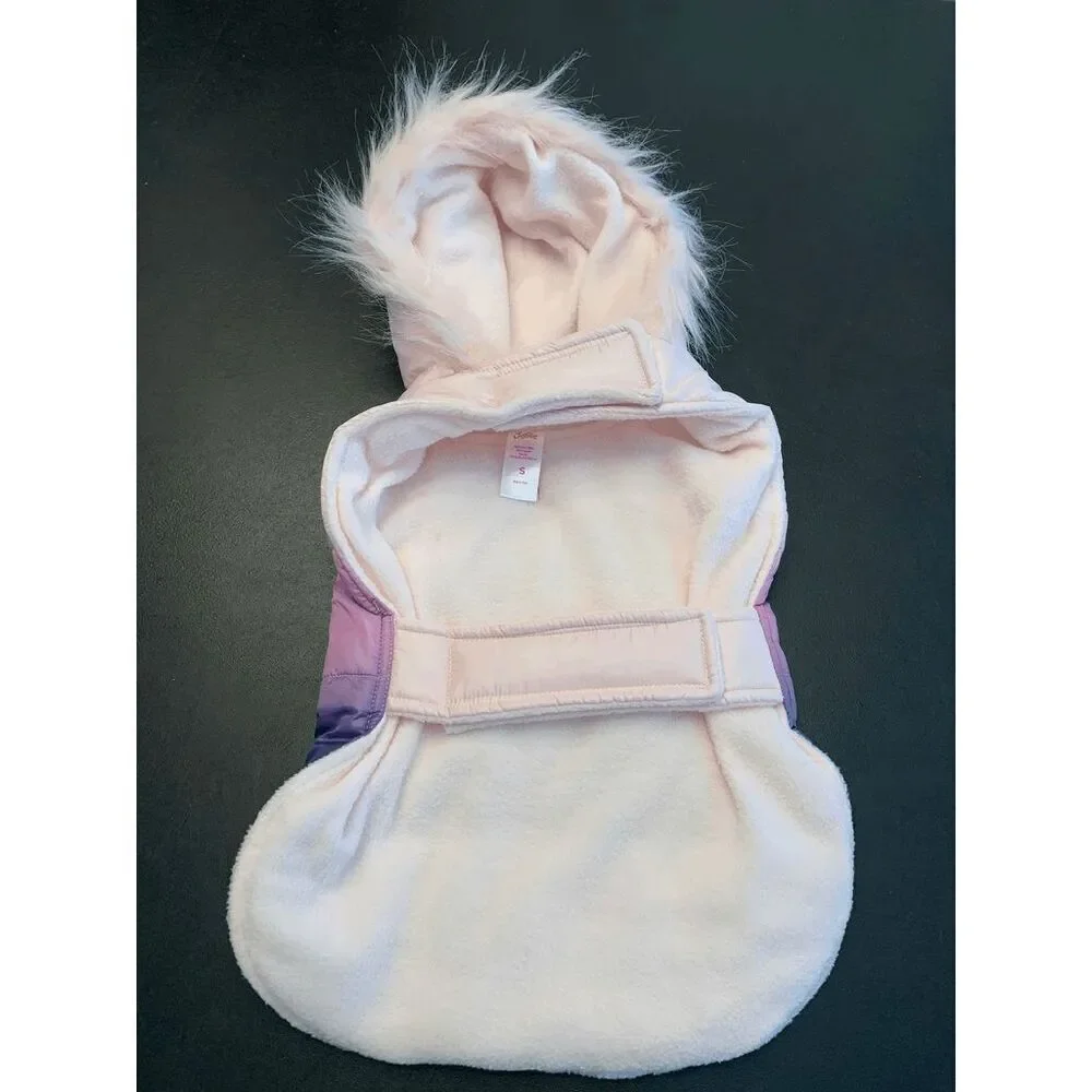 Justice Pet Dog's Faux Fur Hooded Ombre Puffer Jacket Size S NWT